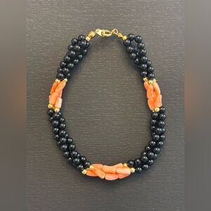 Black and Coral Beaded Bracelet